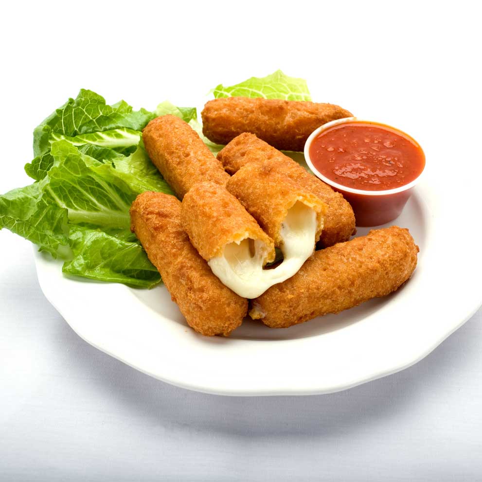 Plate of Genova's To Go mozzarella sticks with a savory sauce, perfect for a delicious snack.