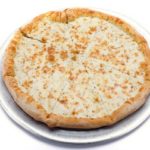 Irresistible tasty white pizza topped with cheese, ready to be enjoyed, Genova's To Go.