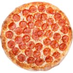 A delicious Genova's To Go pepperoni pizza, perfectly cooked and presented on a clean white background.