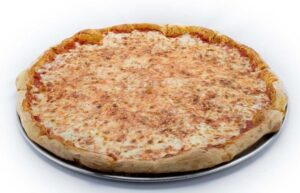 A traditional large Italian oven-baked cheesy pizza made by Genova's To Go.